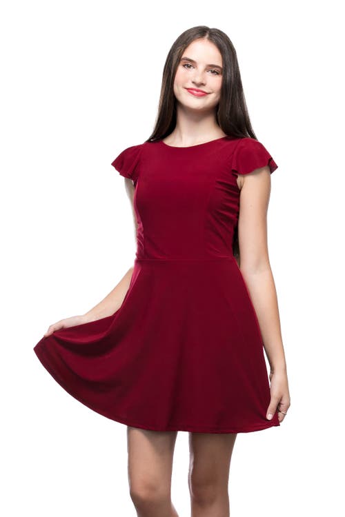 Un Deux Trois Flutter Sleeve Dress In Burgundy