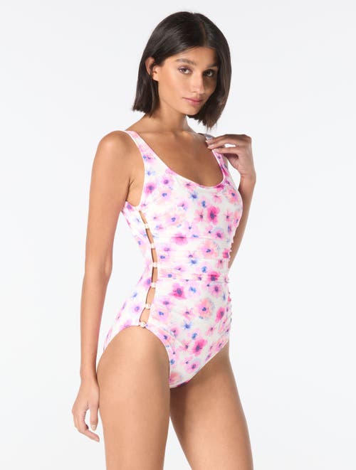 Carmen Marc Valvo Side Bead Scoop Neck One Piece Swimsuit In White