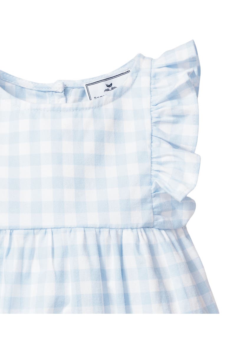 Petite Plume Gingham Ruffle Trim Cotton Blend One-Piece Pajamas, Alternate, color, Blue