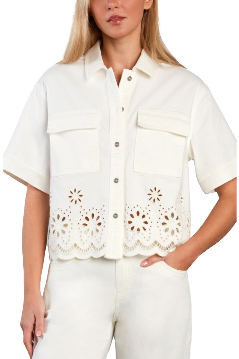 Petal Eyelet Denim Button-Up Shirt, Alternate, color, BRIGHT WHITE