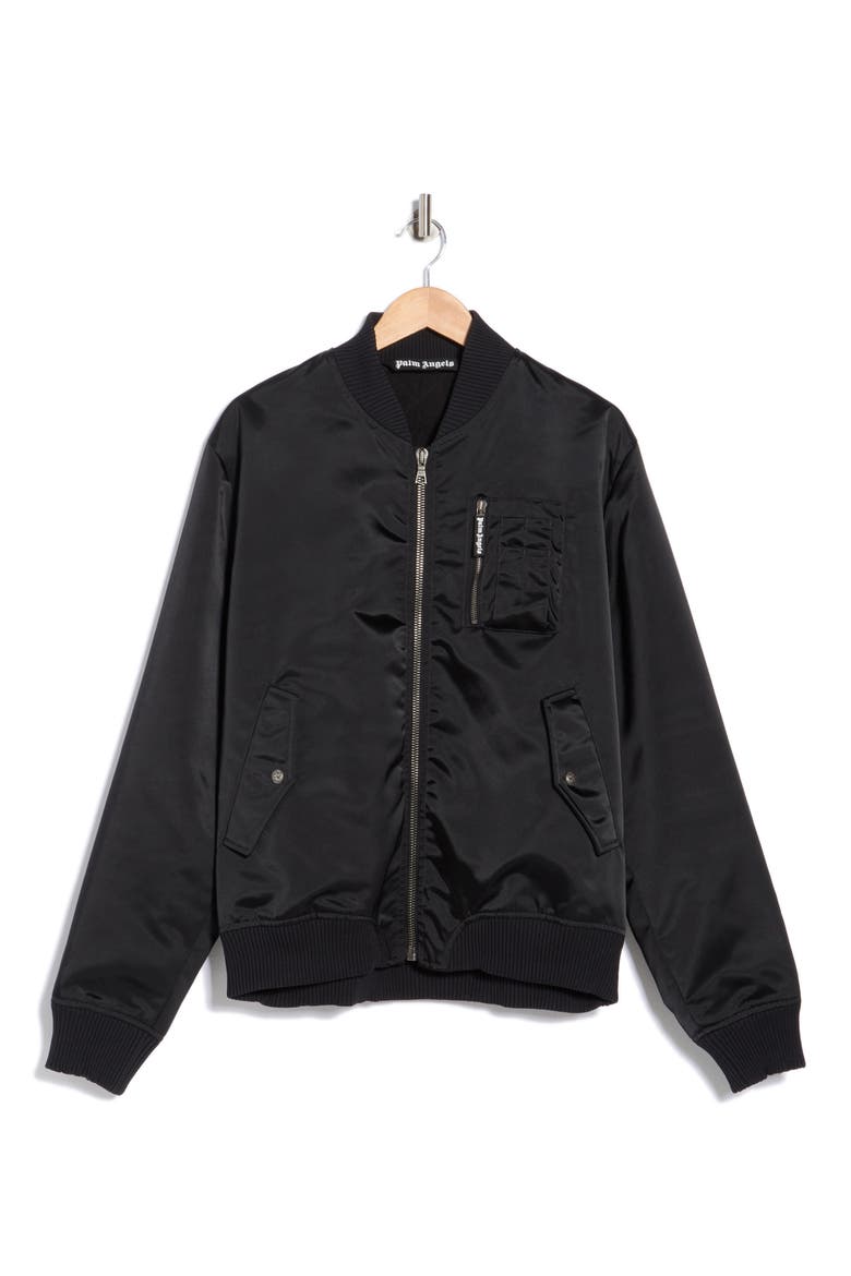 Curved Logo Bomber Jacket, Alternate, color, BLACK