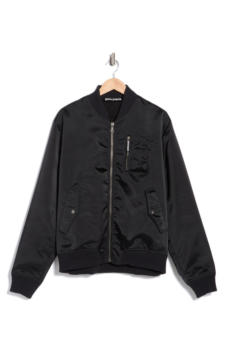 Palm Angels Curved Logo Bomber Jacket, Main, color, Black