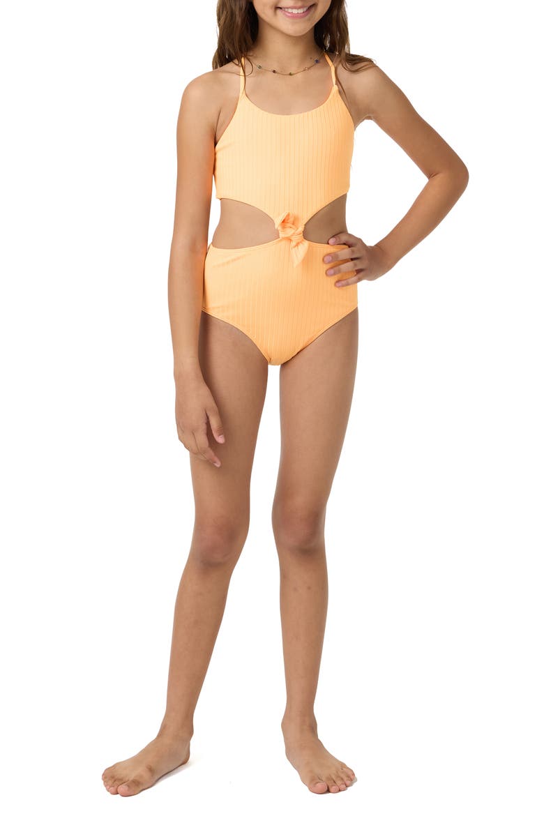 Shorebreak Rib Knot Cutout One-Piece Swimsuit, Alternate, color, NEON APRICOT NECTAR