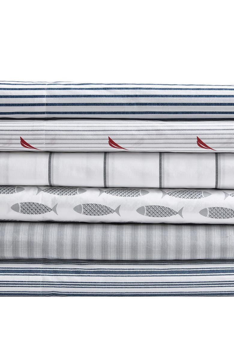 Nautica Audley Stripe Sheet Set, Alternate, color, Red/ Grey