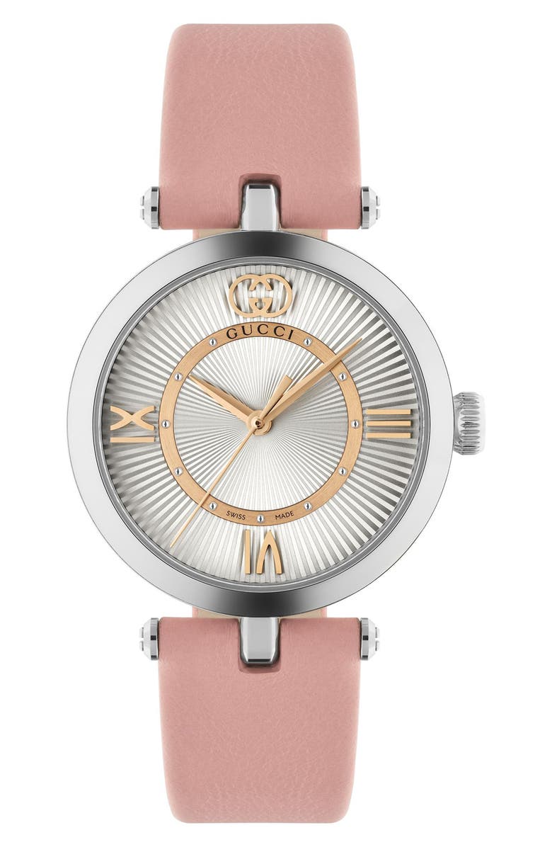 Gucci Model 2000 Leather Strap Watch, 30.5mm, Alternate, color, Pink/ White