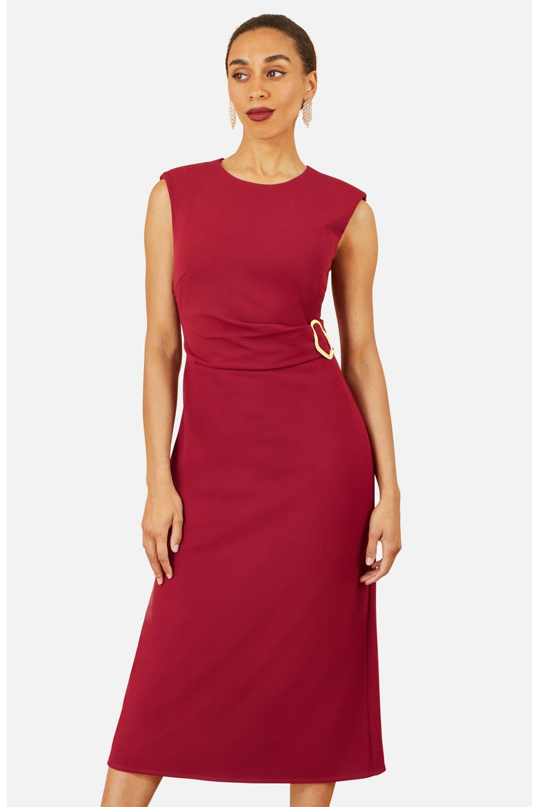 Buckle Detail Ruched Dress, Alternate, color, Burgundy