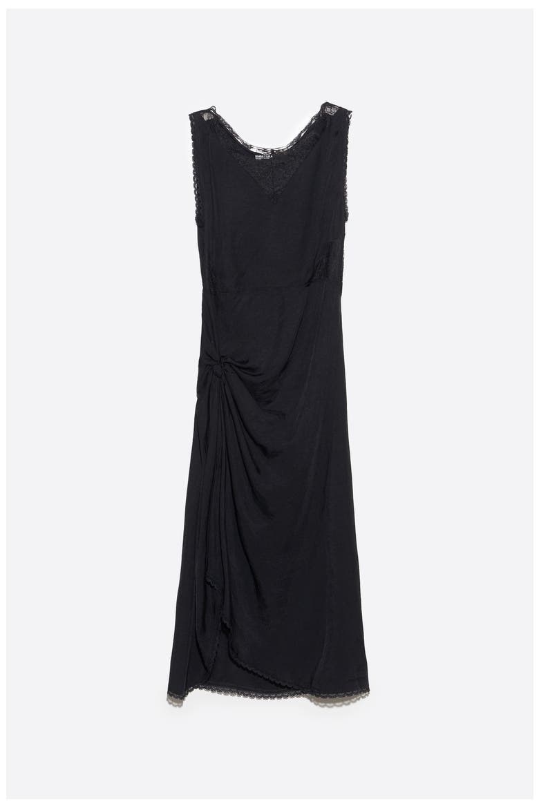 Lace Knot Midi Dress, Alternate, color, BLACK