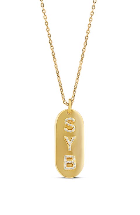 Pavé Cubic Zirconia Name Tag Pendant Necklace