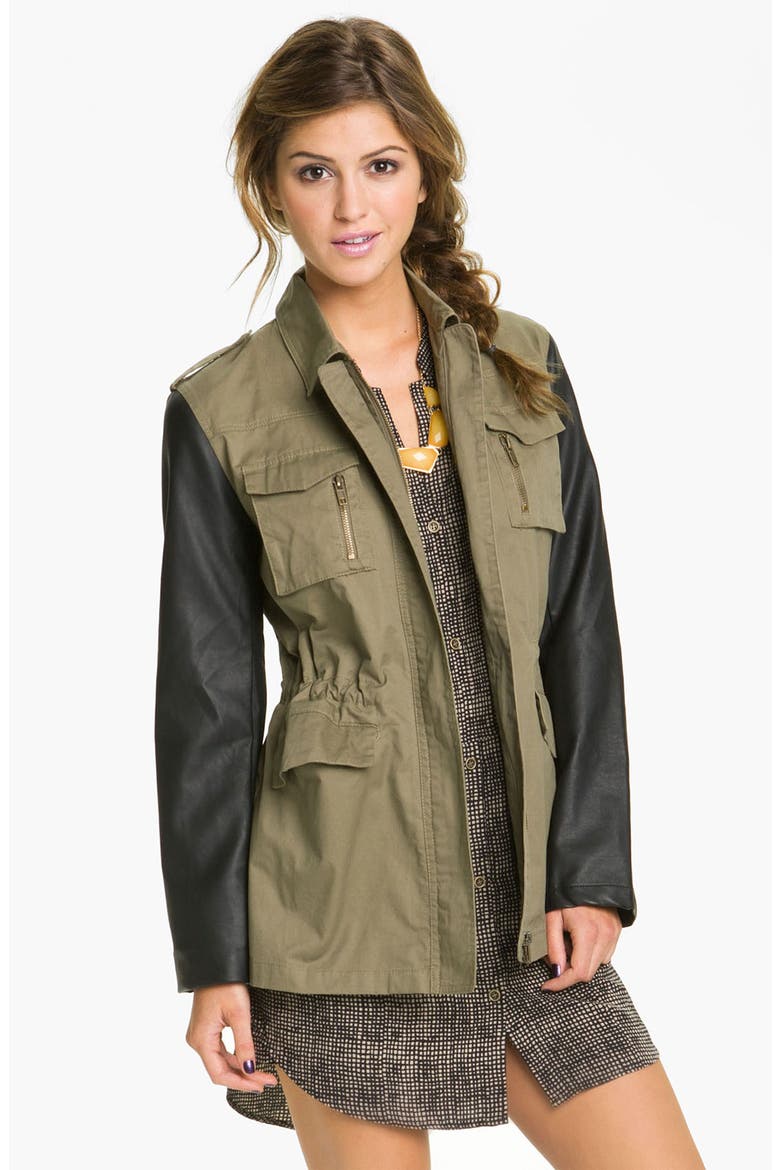 Faux Leather Sleeve Utility Jacket, Main, color, OLIVE