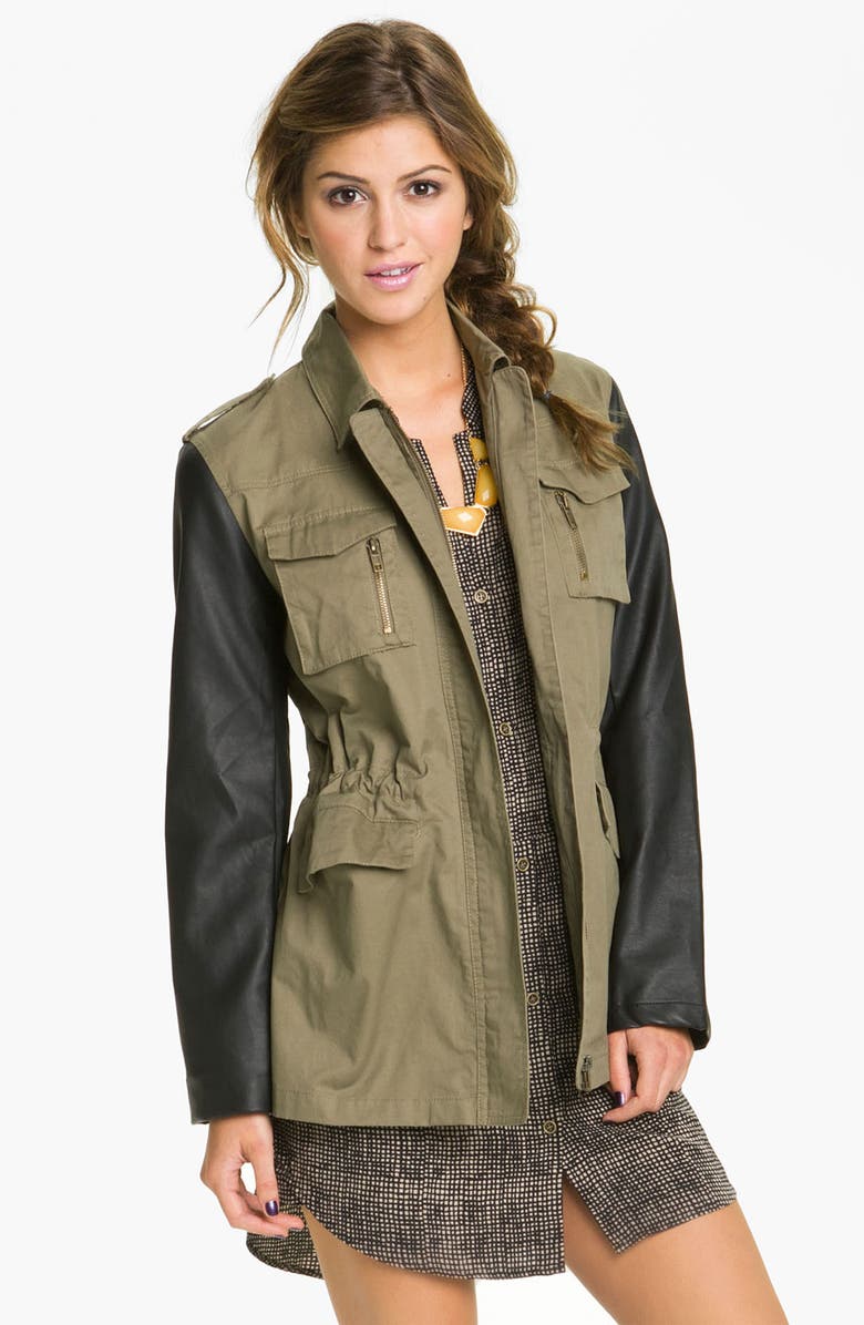 Blu Pepper Faux Leather Sleeve Utility Jacket, Main, color, 
