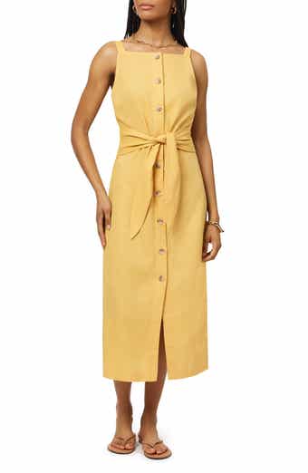Sleeveless Button Front Linen Blend Midi Dress