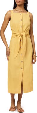 Scotch & Soda Sleeveless Button Front Linen Blend Midi Dress