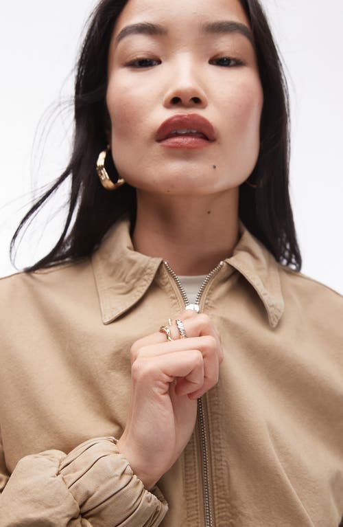 Shop Topshop Oversize Cotton Bomber Jacket In Stone