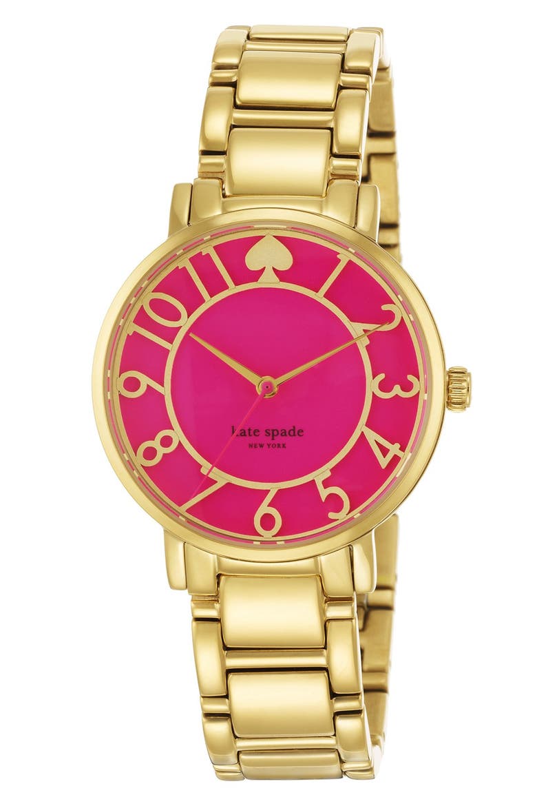 'gramercy' round bracelet watch, 34mm, Alternate, color, GOLD / BOUGAINVILLEA PINK