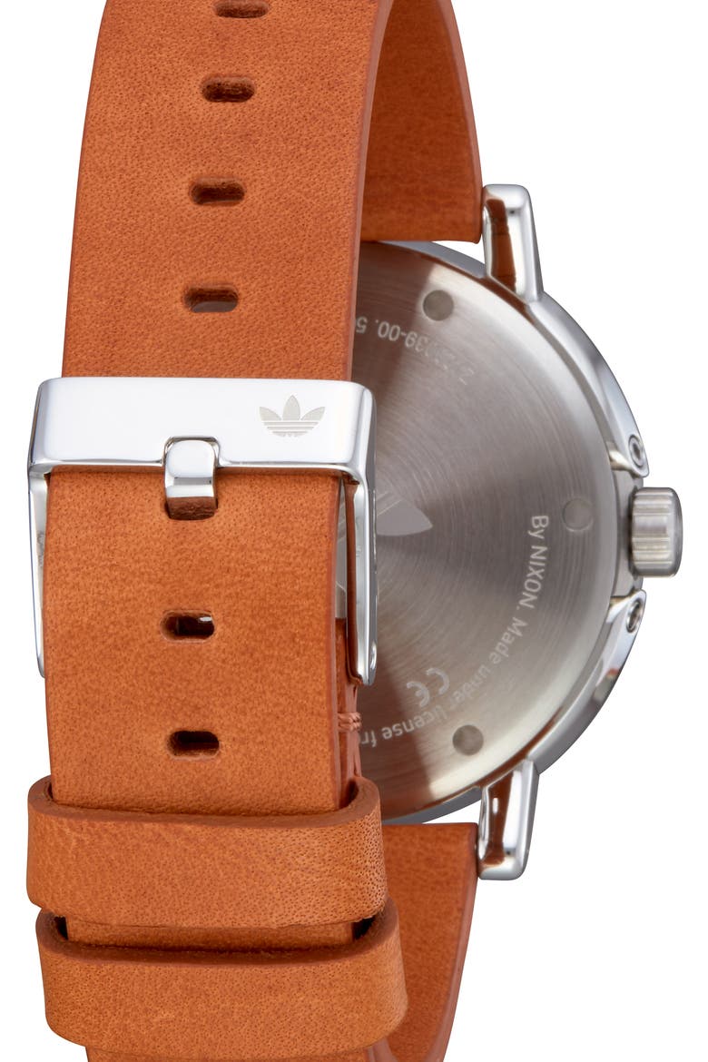 District Leather Strap Watch, 40mm, Alternate, color, TAN/ SILVER