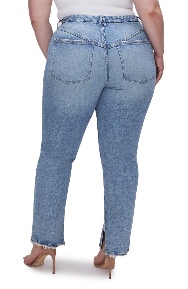 Good American Good Boy Split Hem High Waist Straight Leg Jeans, Alternate, color, 