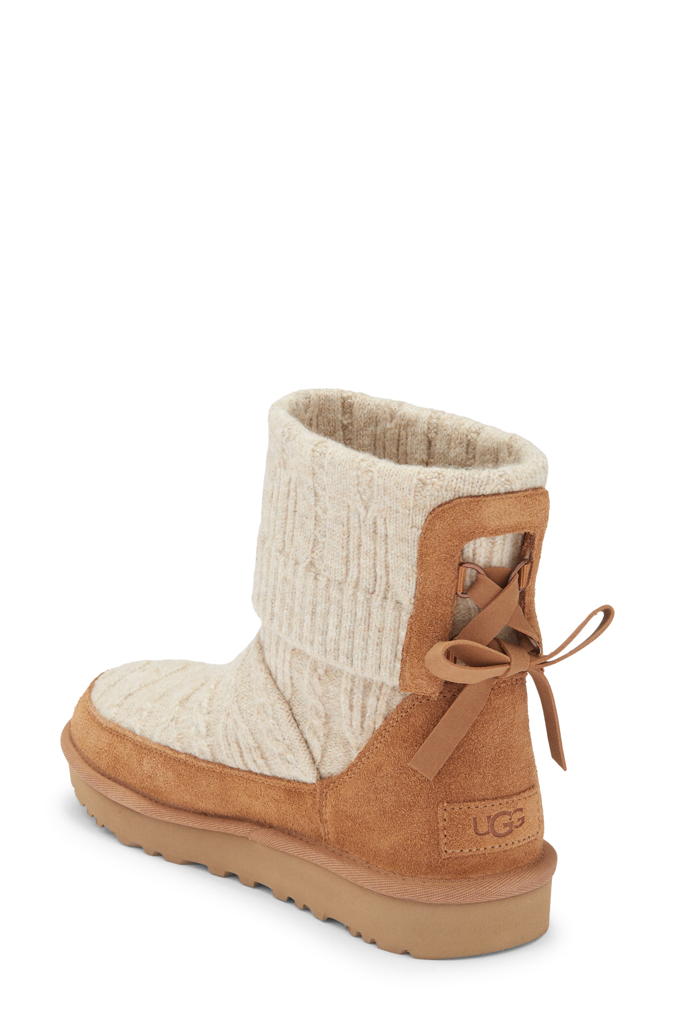 Classic Mini Cable Knit Bootie, Alternate, color, NATURAL / CHESTNUT