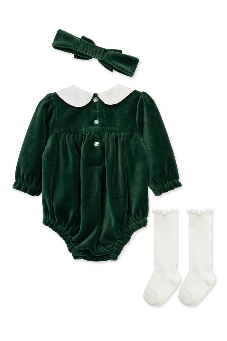 Velour Smocked Romper Set, Alternate, color, GREEN