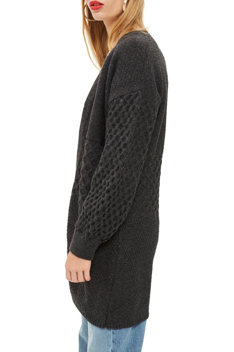 Honeycomb Sleeve Oversize Cardigan, Alternate, color, CHARCOAL
