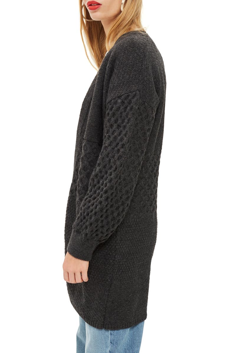 Topshop Honeycomb Sleeve Oversize Cardigan, Alternate, color,