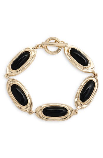 Tasha Black Beaded Chain Bracelet In Gold