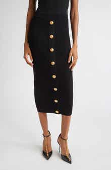 Torsade Button Detail Rib Cable Knit Midi Skirt