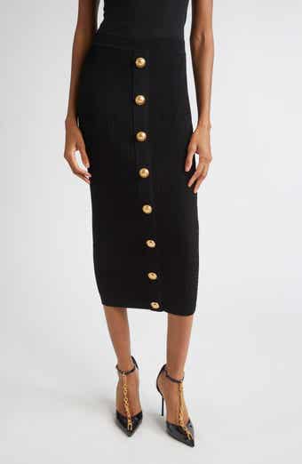 Torsade Button Detail Rib Cable Knit Midi Skirt