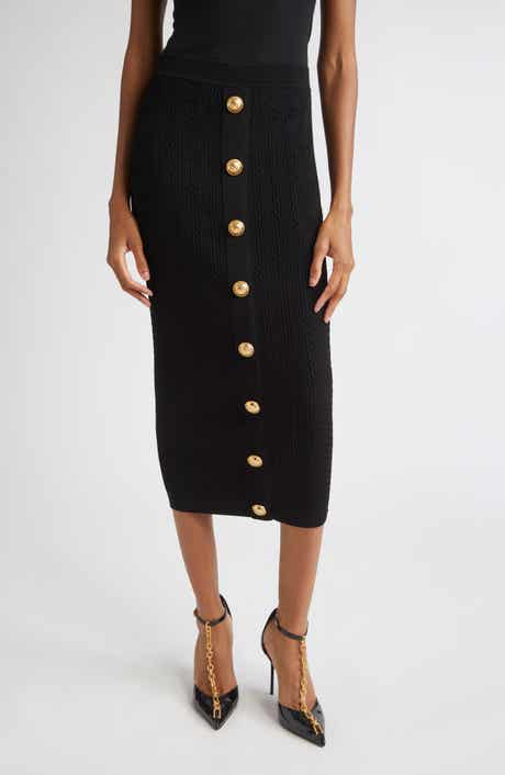 Torsade Button Detail Rib Cable Knit Midi Skirt