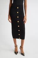 Balmain Torsade Button Detail Rib Cable Knit Midi Skirt