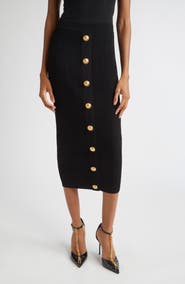 Balmain Torsade Button Detail Rib Cable Knit Midi Skirt