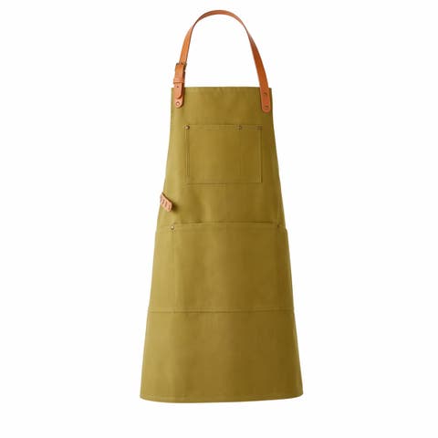 Everyday Utility Apron Olive 100% Cotton Canvas PU Leather Strap 28x32 in