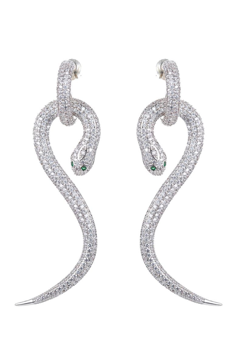 EYE CANDY LOS ANGELES Silver Snake CZ Crystal Drop Earrings, Main, color, 