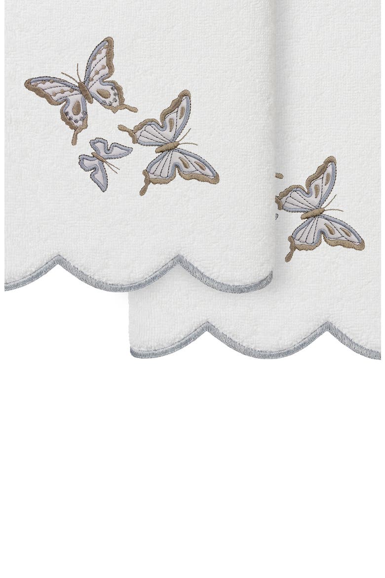 2-Piece Brittney Embroidered Turkish Cotton Hand Towel Set, Alternate, color, WHITE/ GRAY