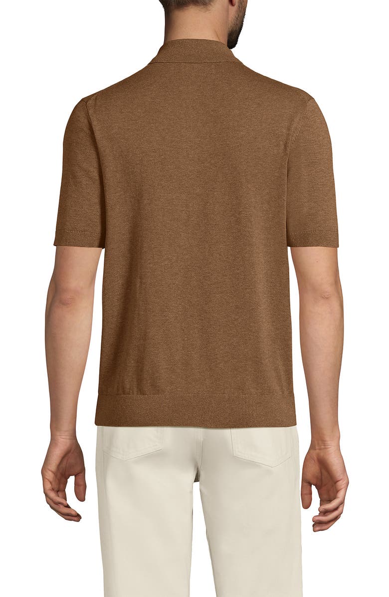 Lands' End Short Sleeve Vertical Rib Button Down Sweater Polo, Alternate, color, Soft Camel Brown Heather