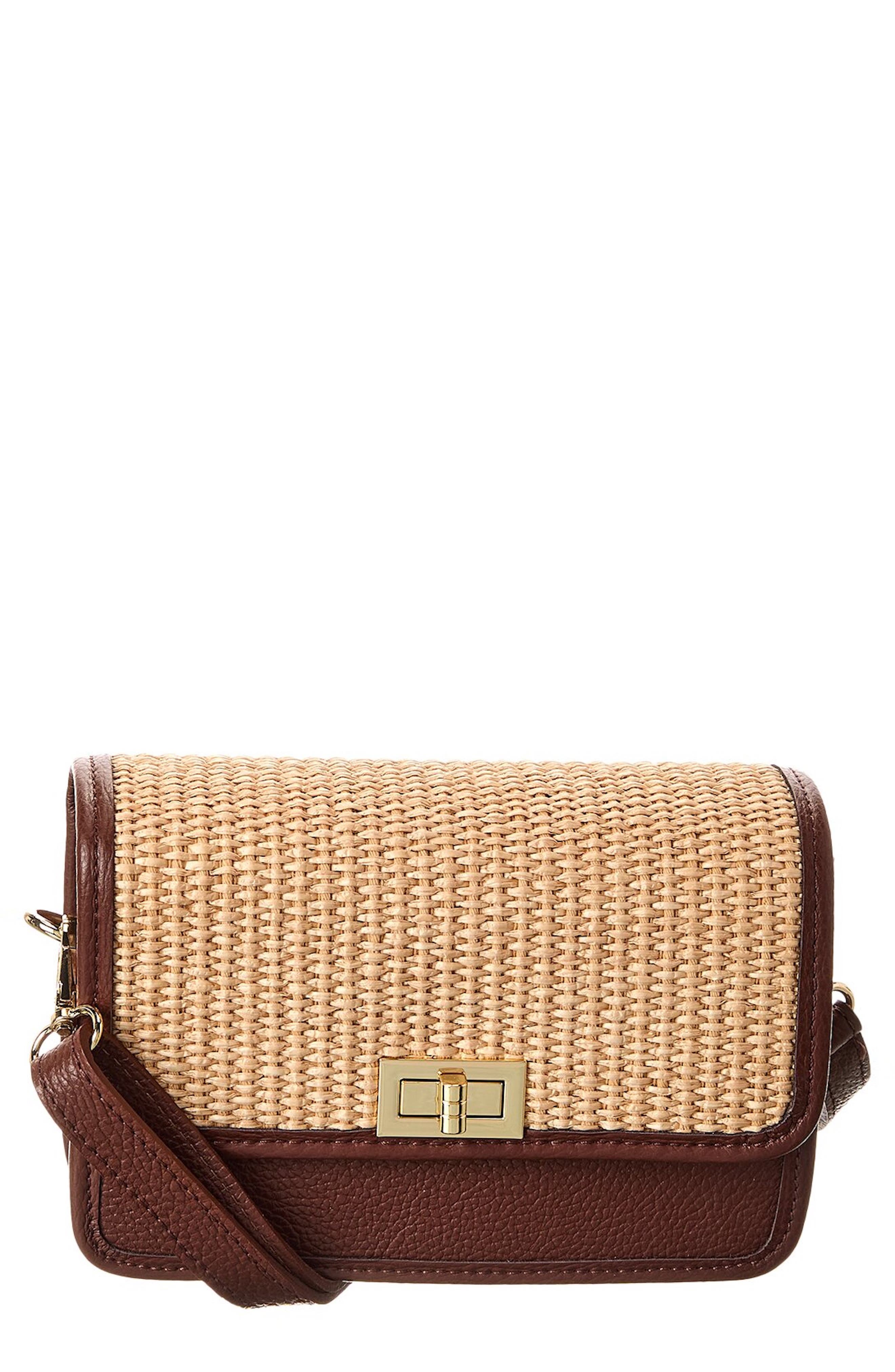 Persaman New York Woven Raffia Crossbody Strap, Main, color, Brown