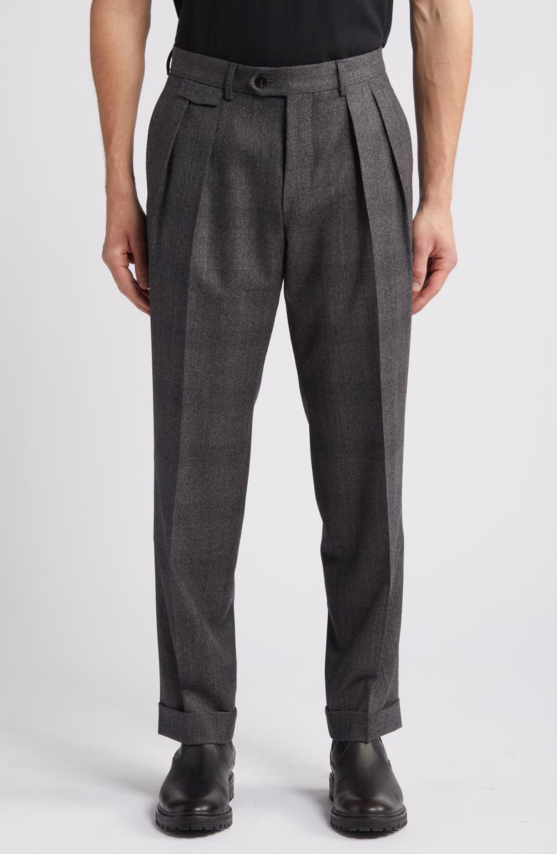 BOSS Camel Port Pleated Plaid Wool Dress Pants, Main, color, 