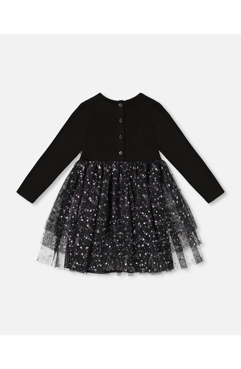 Deux par Deux Baby Girl's Bi-Material Dress With Glittering Tulle Skirt Black, Alternate, color, 