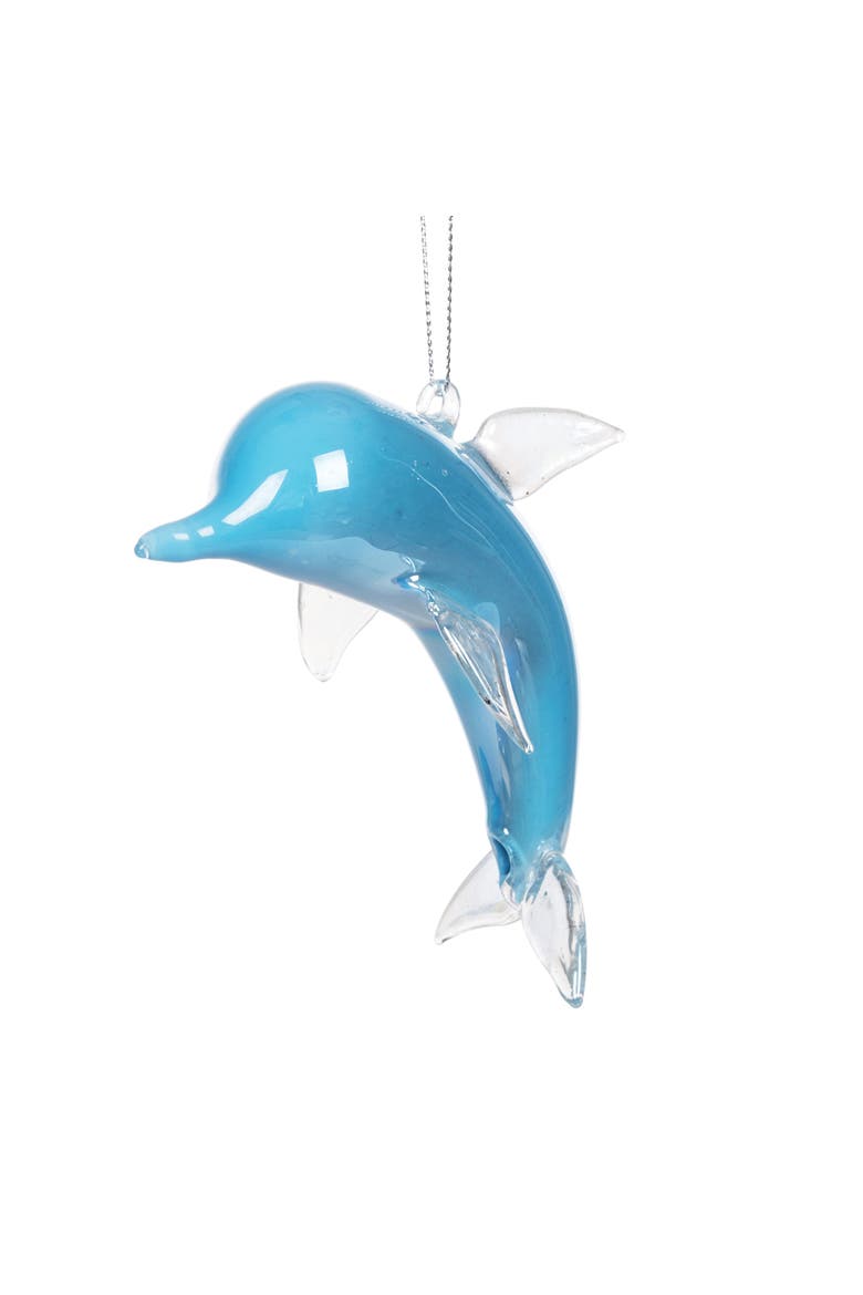 Blue Blown Glass Dolphin Christmas Ornament, Main, color, Blue