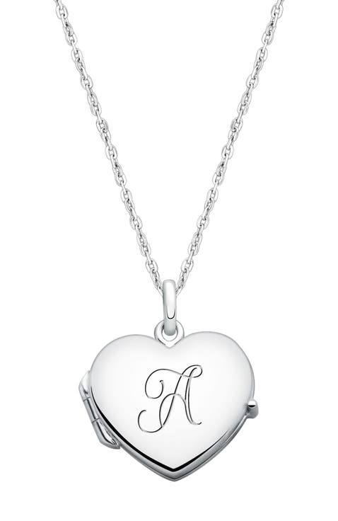 Sterling Silver Heart Locket & Engraved Initial 14-16" Necklace