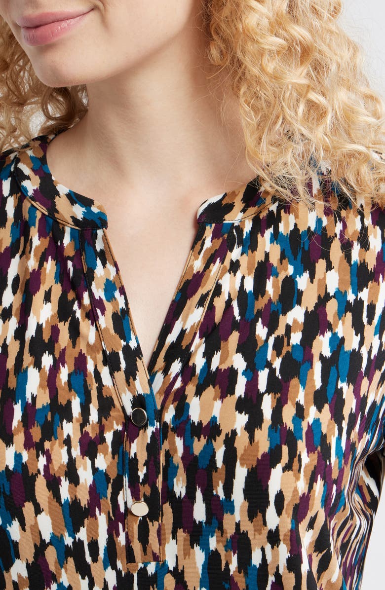 AK ANNE KLEIN Woodblock Print V-Neck Top, Alternate, color, Anne Black Multi