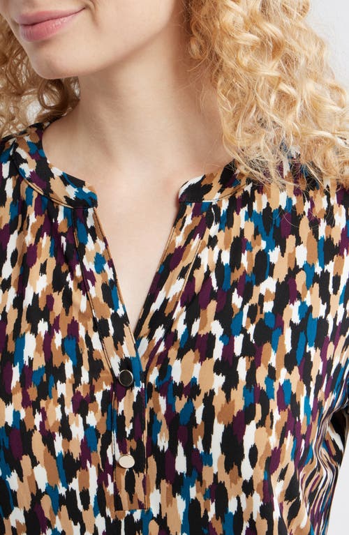 Ak Anne Klein Woodblock Print V-neck Top In Multi