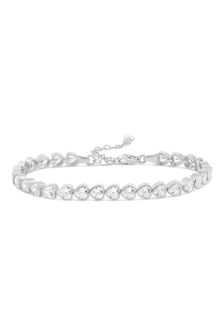 Cubic Zirconia Heart Tennis Bracelet, Main, color, SILVER/ WHITE