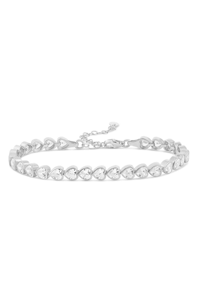 SHYMI Cubic Zirconia Heart Tennis Bracelet, Main, color, Silver/ White