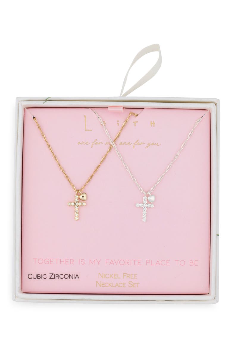 Together Is My Favorite Place To Be Set of 2 Cross Pendant Necklaces, Main, color, CLEAR- GOLD- SILVER