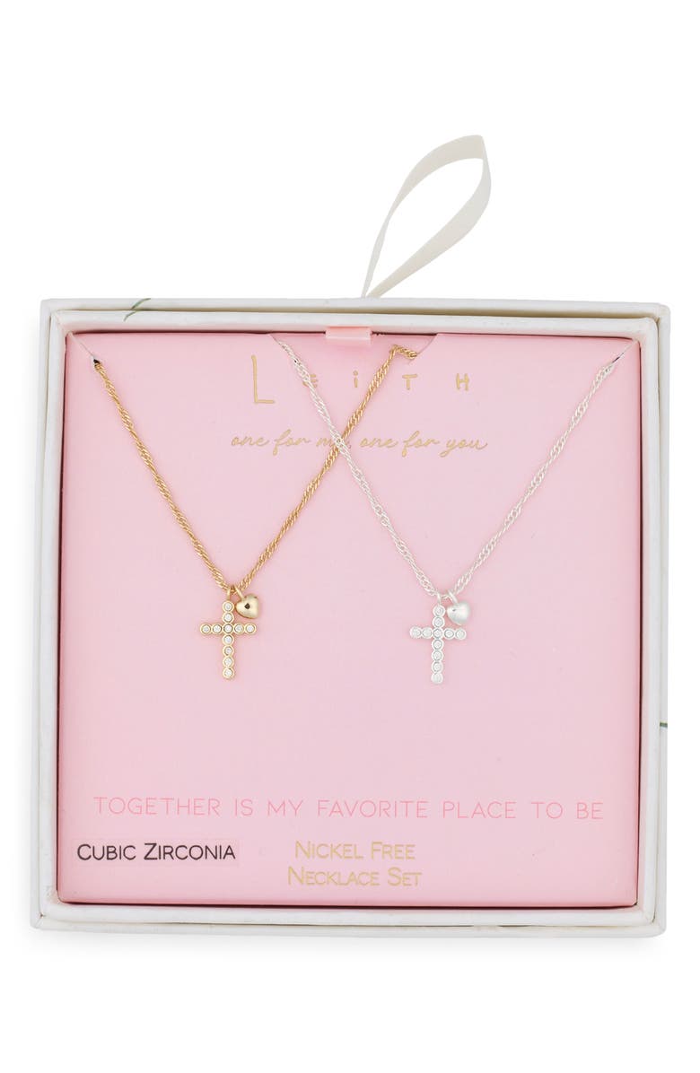 Leith Together Is My Favorite Place To Be Set of 2 Cross Pendant Necklaces, Main, color, Clear- Gold- Silver