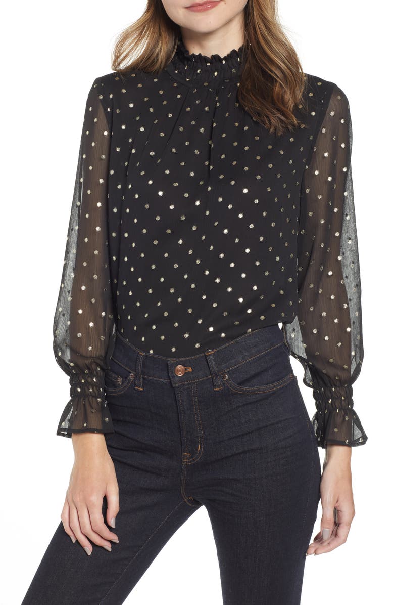Ming Wang Polka Dot Georgette Blouse, Main, color,