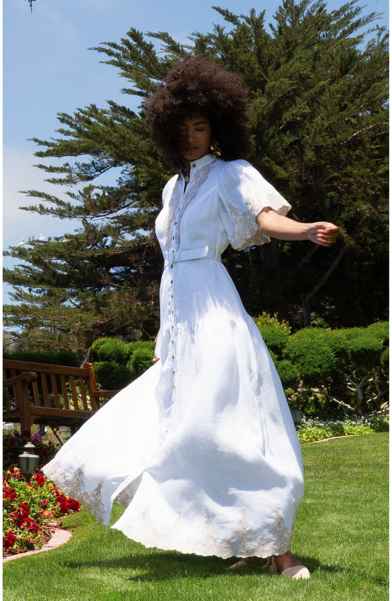 Hale Bob Haven Embroidered Linen Maxi Dress, Main, color, 