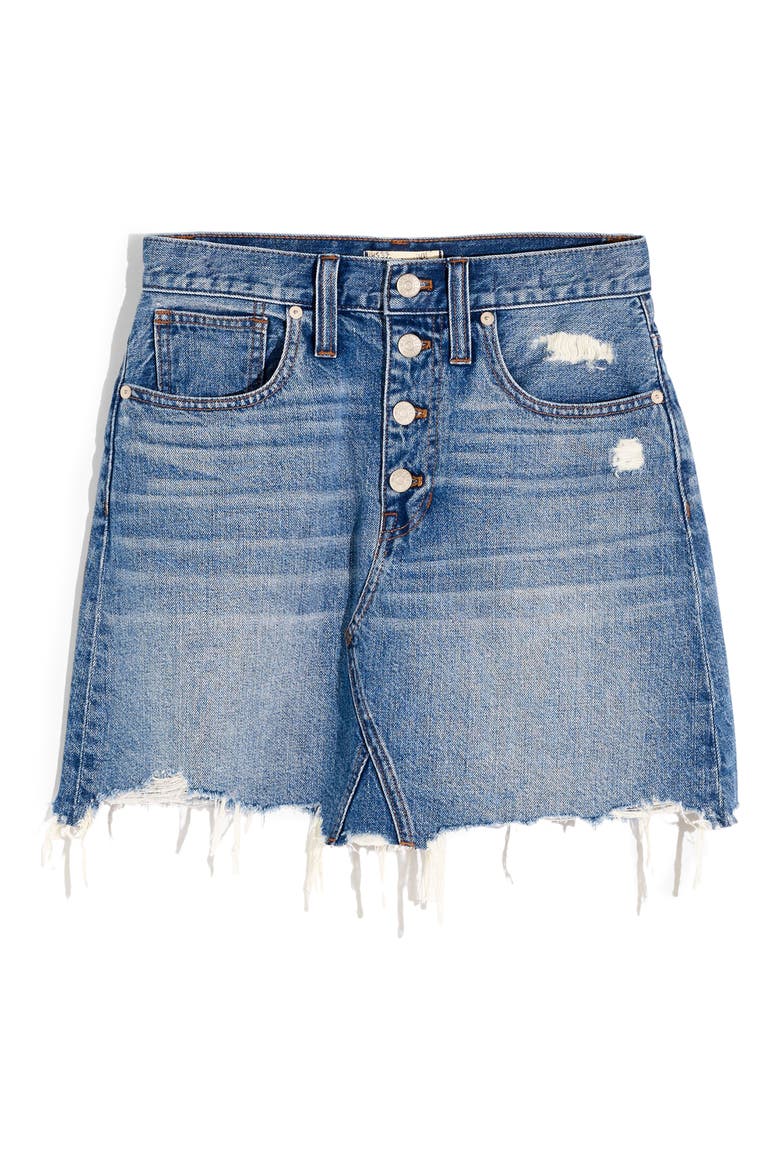 Button-Front Edition: Rigid Denim A-Line Miniskirt, Alternate, color, HUGHES WASH