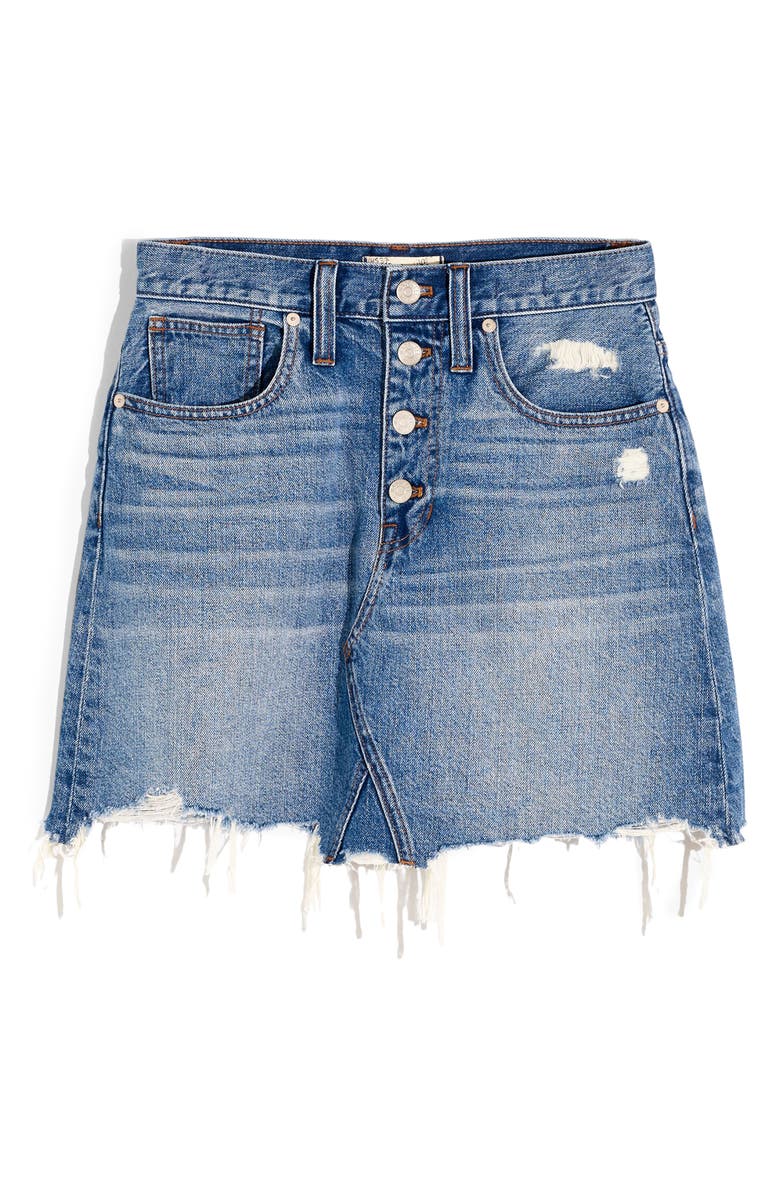 Madewell Button-Front Edition: Rigid Denim A-Line Miniskirt, Alternate, color, 
