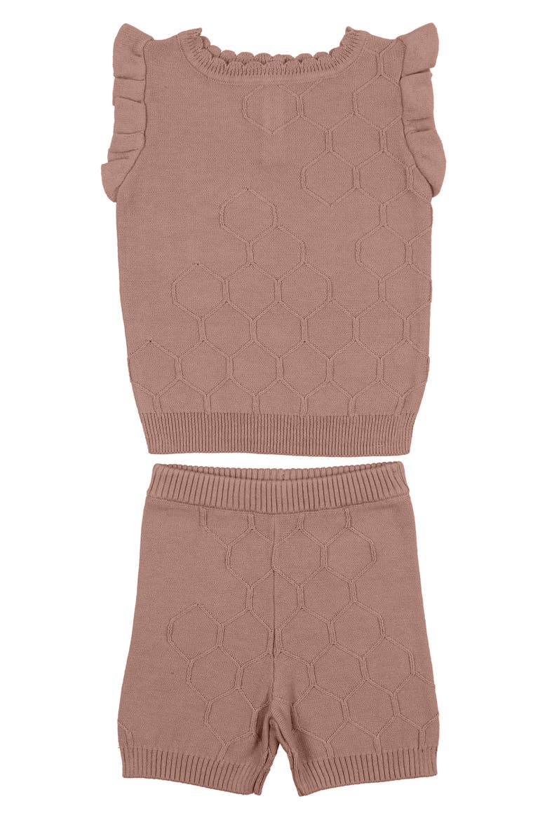 Scallop Honeycomb Stitch Sweater & Shorts Set, Main, color, SALMON